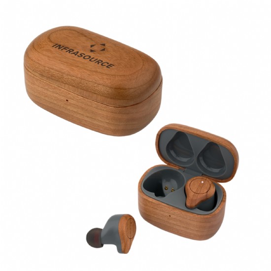 Cherry Wood TWS Wireless Earbuds and Charger Case